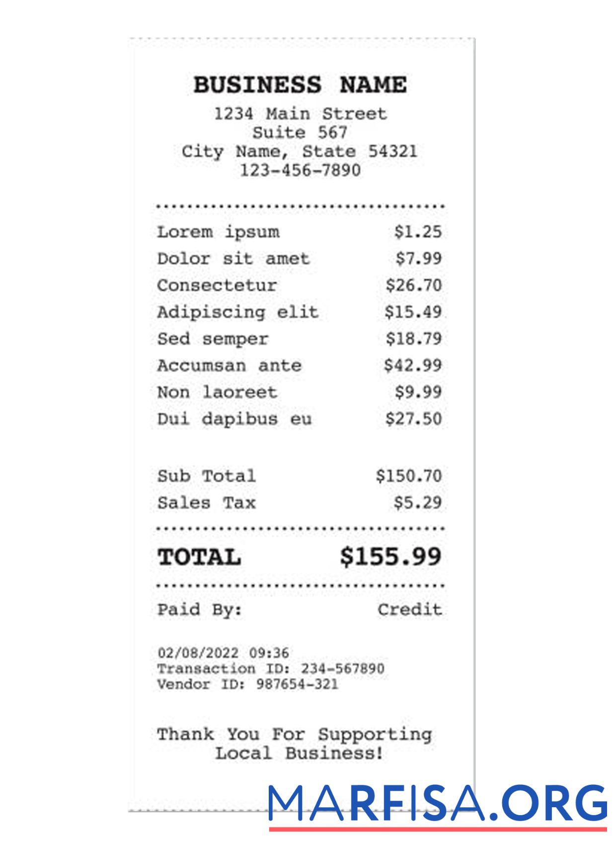 Printable BUSINESS COMPANY receipt real example